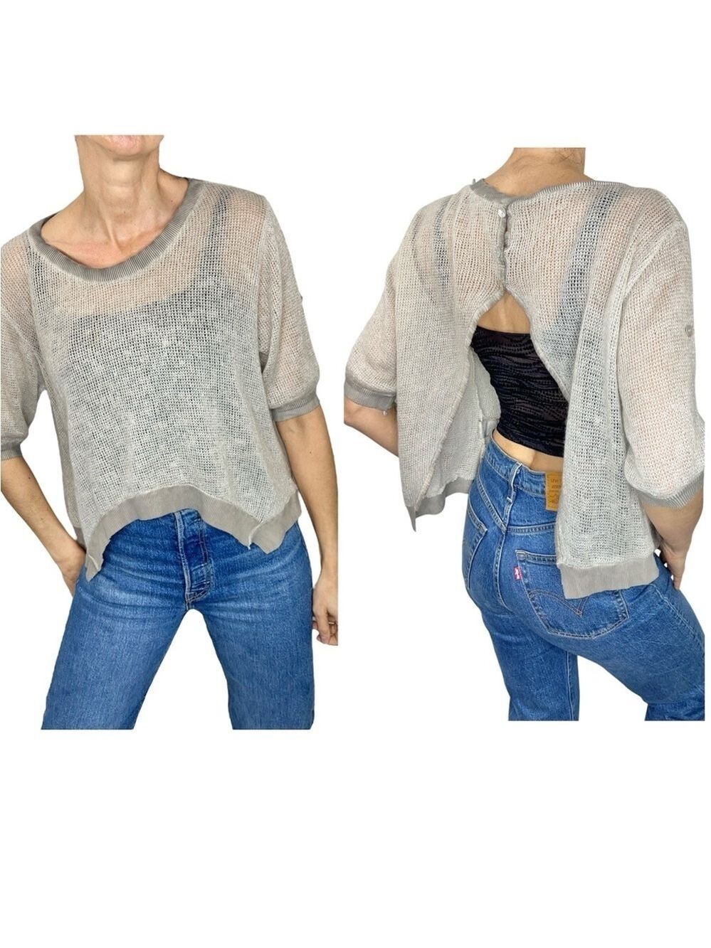 M Made in Italy beige taupe knit split back short sleeve oversized sweater S